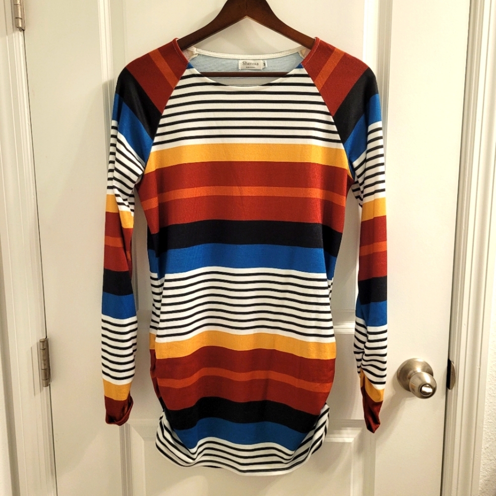 Sherosa Scoop Neck Stripe Black White Blue Red Orange Polyester Sweater …